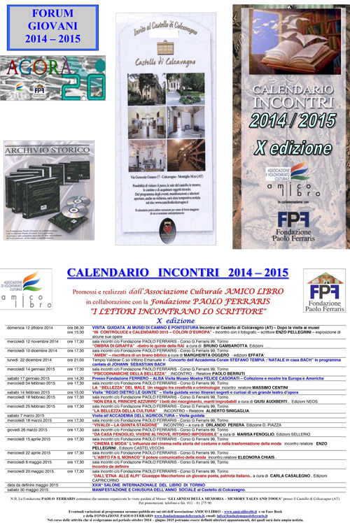 Calendario incontri 2014 - 2015 - Fondazione Paolo Ferraris